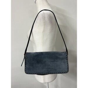 Vtg 90s Y2k Blue Stitches Leather Suede Shoulder Bag Boho Baguette Liz Claiborne